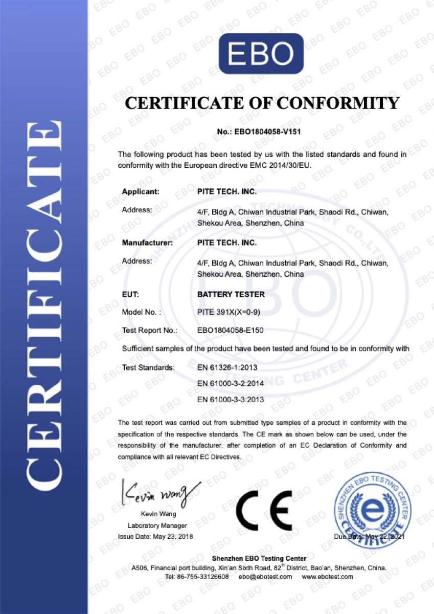 PITE3915 CE certificate of conformity
