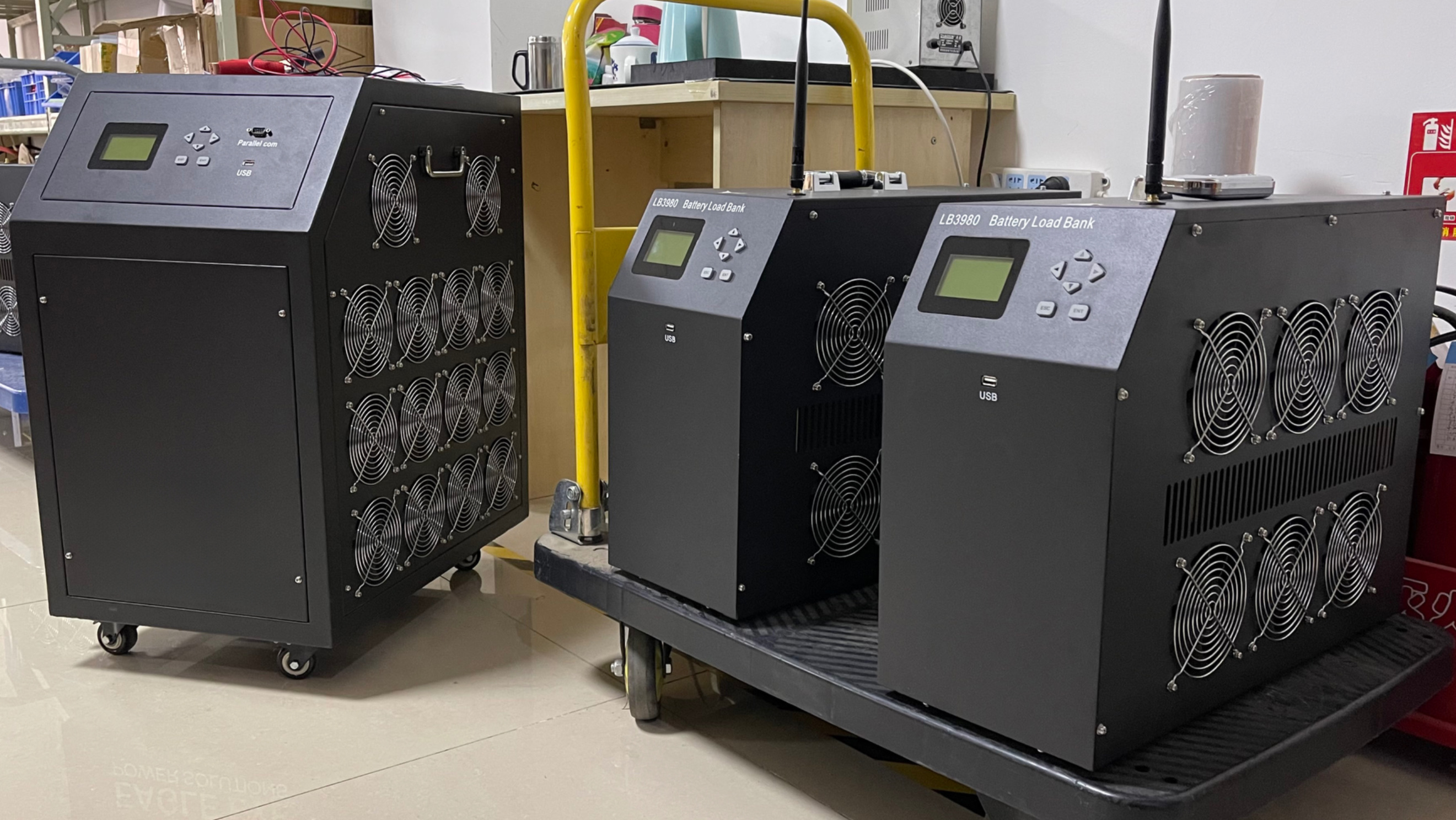 PITE3980 DC load bank equipment connected for discharge testing